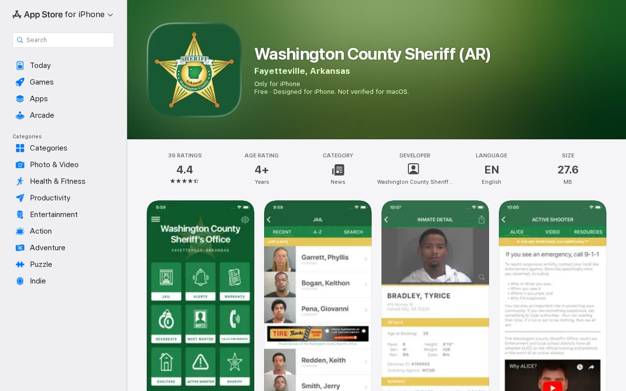 Washington County Sheriff arrest roster and alerts app listing